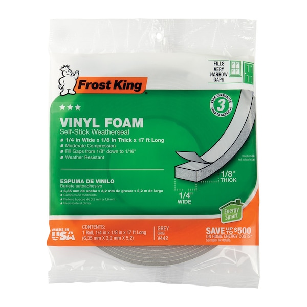 Frost King Frost King Gray Vinyl Clad Foam Weather Seal For Doors and Windows 17 ft. L X 0.13 in. V442H - main